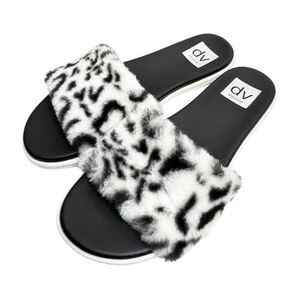 DV Dolce Vita Sandals Womens Size 8 Slippers Faux Fur Black Leopard Print Slip O